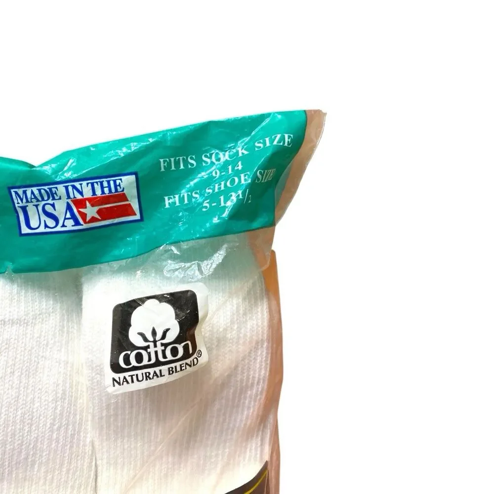 Men's True VTG Jerzees White Cotton Blend Tube Socks‎ 6 Pairs Shoe Size 9-14 NEW